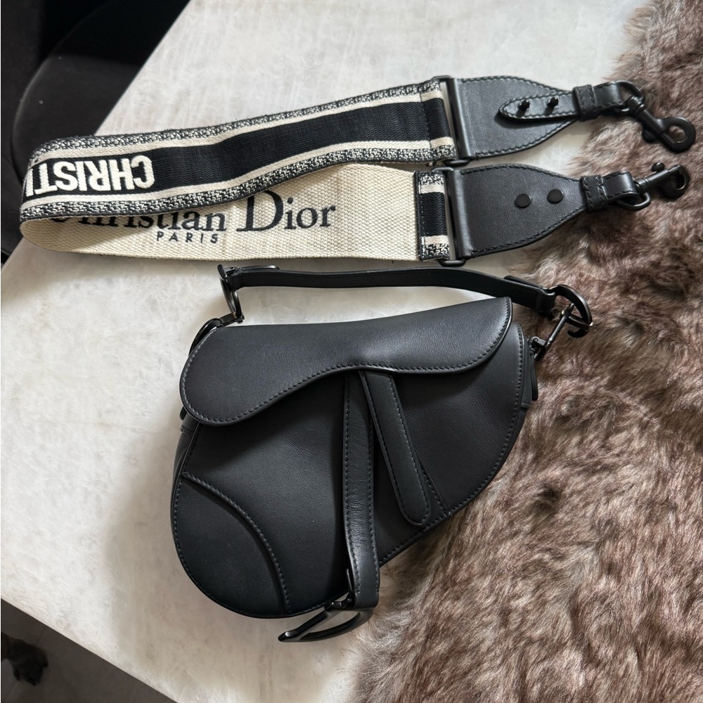 Dior Black Leather Saddle Bag and Strap